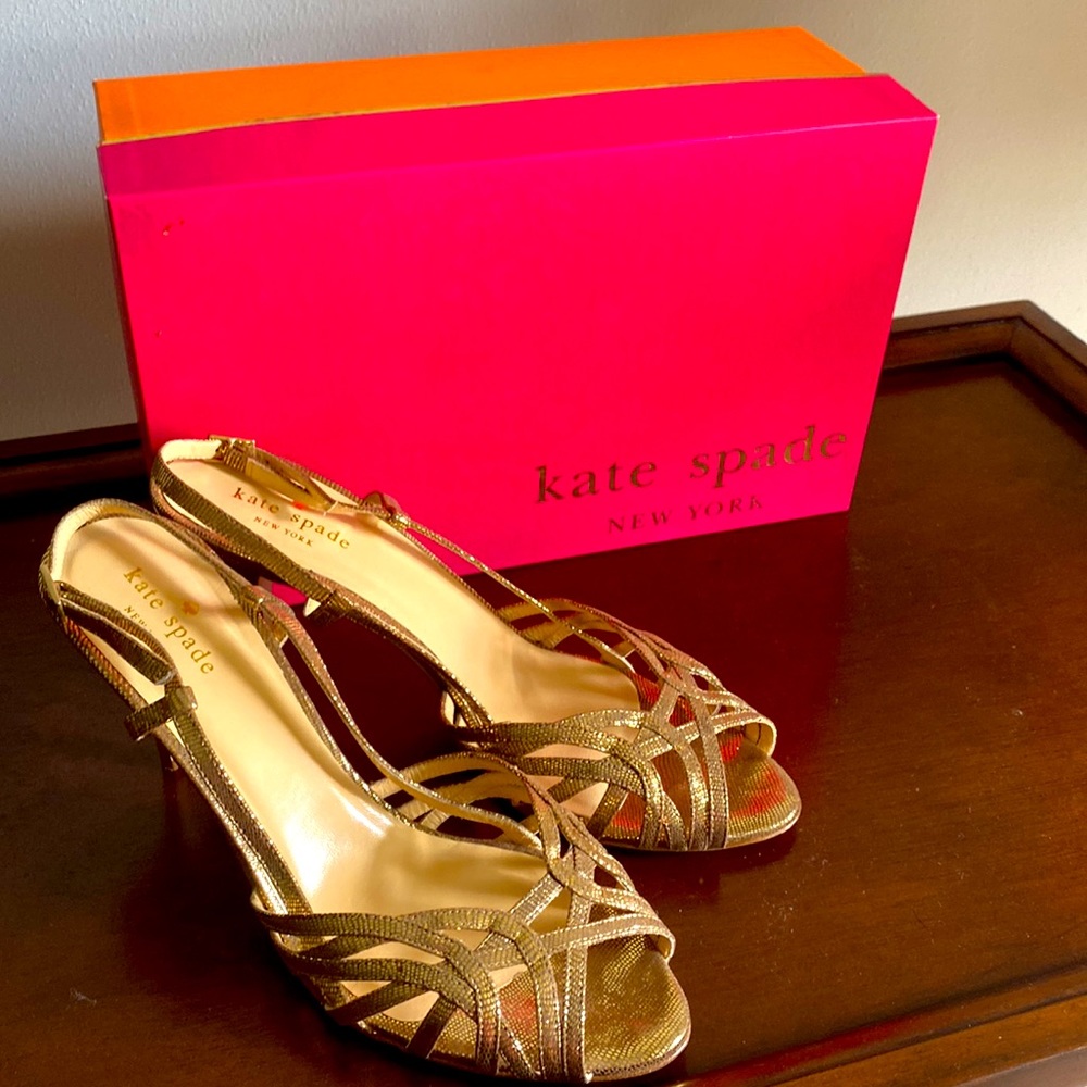Kate Spade Gold Lizard slingback kitten heels